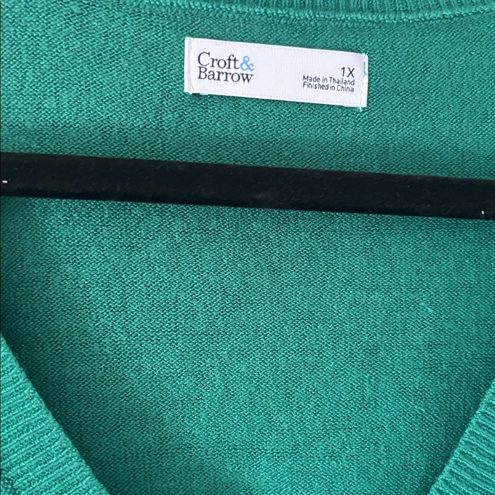 Croft & Barrow Peacock Green V-Neck Sweater Plus Size 1X Soft Knit NWOT
